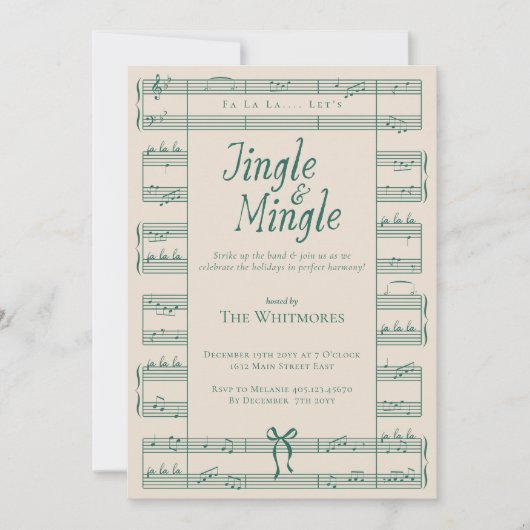 Fa La Jingle Mingle  Bladmuziek Kerst Kaart (Voorkant)