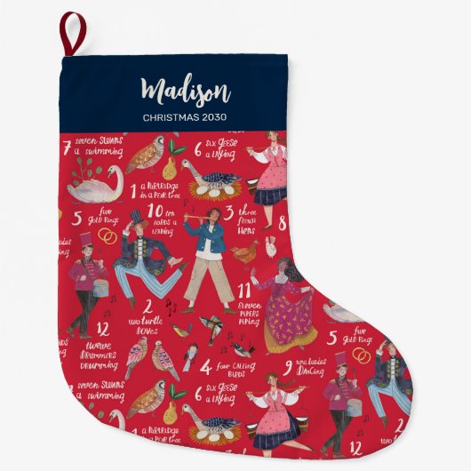 Fa La Kerstmis 12 dagen van Kerstmis Rood Grote Kerstsok (Voorkant)