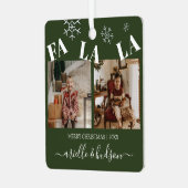 Fa la la 2 foto kerstboom metalen ornament (Voorkant links)