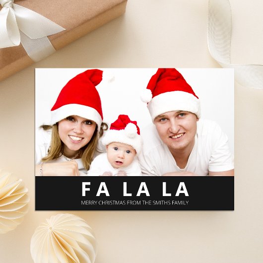 Fa la La Black Moderne Kerstfoto Feestdagenkaart
