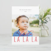 Fa La La Bold Berry Red Holiday Fotokaart Feestdagenkaart (Staand voorkant)