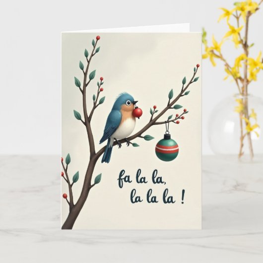 Fa La La Christmas Bird Card Kaart (Gele Bloem)