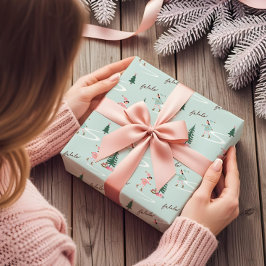 Fa La La Cute Pink Elf Ice Skating Girly  Cadeaupapier