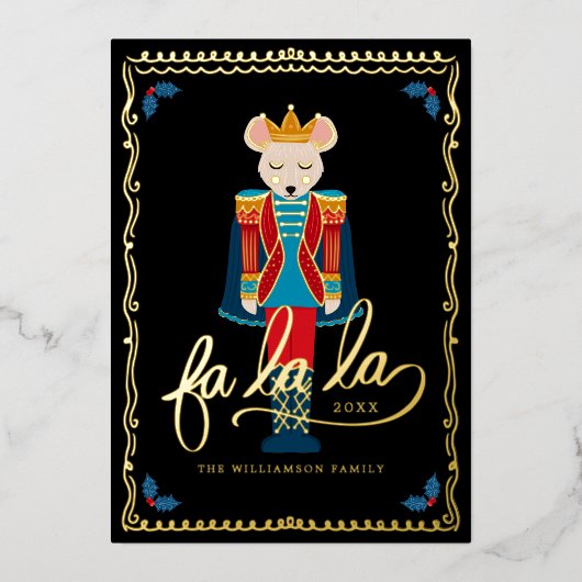 Fa La La Elegant kerstmuis King Ballet Black Folie Feestdagenkaart (Voorkant)