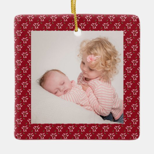 Fa la la feestelijke Holly Christmas Keramisch Ornament (Voorkant)