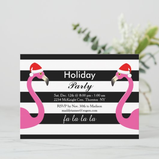 Fa la la Flamingo Vakantie Uitnodiging (Staand voorkant)