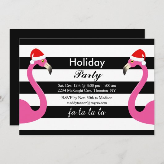 Fa la la Flamingo Vakantie Uitnodiging (Voorkant / Achterkant)