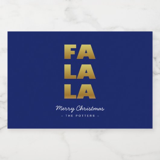 Fa La La | Fun Christmas Blue & Gold Likeurfles Etiket (Enkel label)
