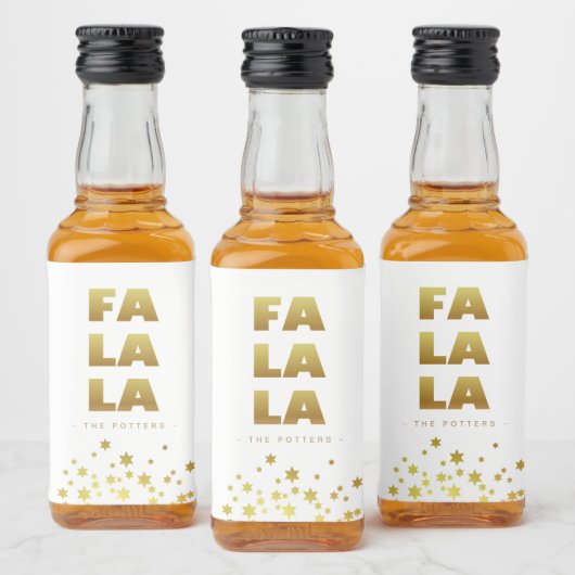 Fa La La | Fun Christmas White & Gold Mini Likeurfles Etiket (Flessen)