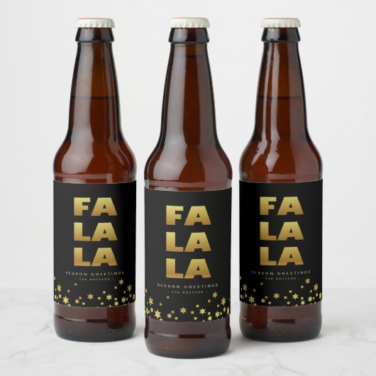 Fa La La | Fun Christmas Zwart & Goud Bierfles Bier Etiket (Flessen)