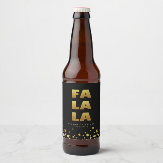 Fa La La | Fun Christmas Zwart & Goud Bierfles Bier Etiket (Voorkant)