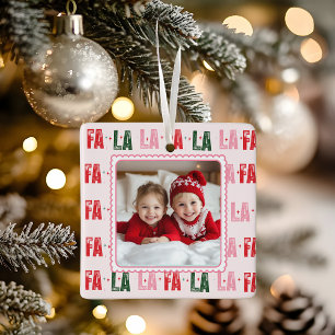 Fa La La Gepersonaliseerde Kerstfoto Keramisch Ornament