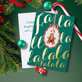 Fa La La Gingerbread man Foil Holiday Card Green Folie Feestdagenkaart