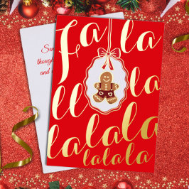 Fa La La Gingerbread man Foil Holiday Card Red Folie Feestdagenkaart