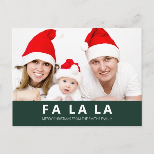 Fa la La Green Moderne Kerstfoto Feestdagenkaart (Voorkant)