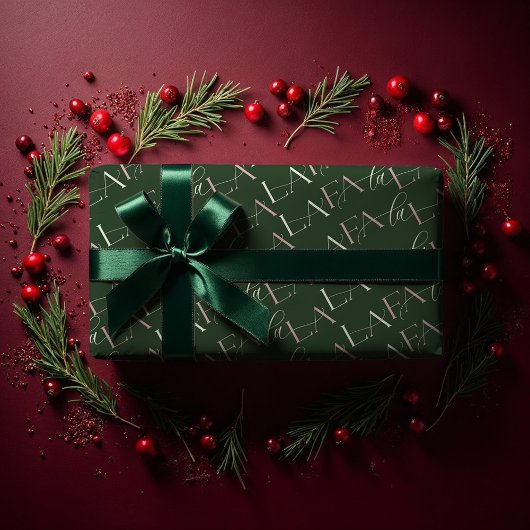 Fa La La Green & Pink Typographic Christmas Carol Cadeaupapier