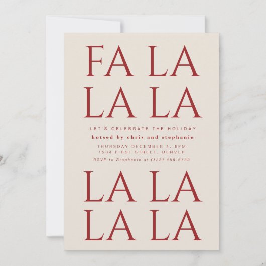 Fa la la Holiday Kerstfeest Uitnodiging (Voorkant)