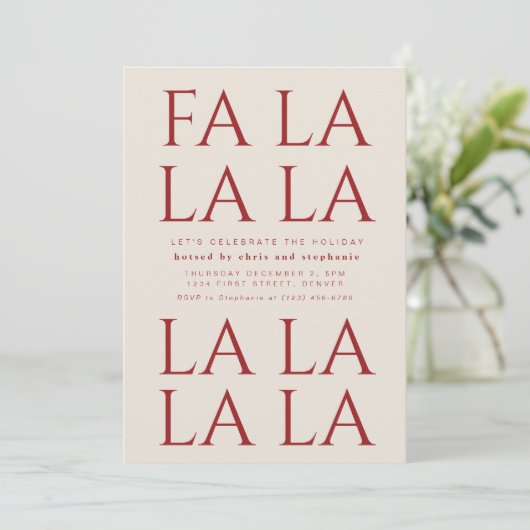 Fa la la Holiday Kerstfeest Uitnodiging (Staand voorkant)