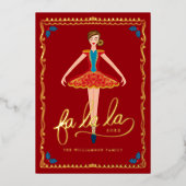 Fa La La Kerst Notenkraker Ballet Danser Rood Folie Feestdagenkaart (Voorkant)