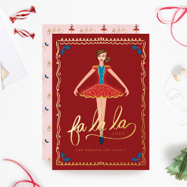 Fa La La Kerst Notenkraker Ballet Danser Rood Folie Feestdagenkaart