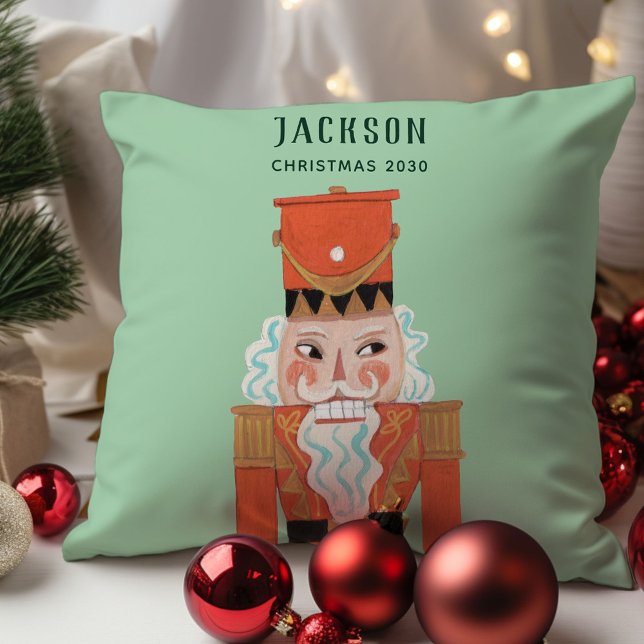 Fa La La Kerst Notenkraker Balletdanser groen Kussen (Classic Traditional green red Nutcracker Christmas kids children throw pillow.)