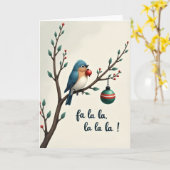 Fa La La Kerst Vogel Kaart (Gele Bloem)