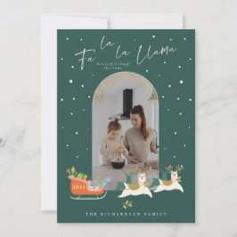 Fa La La Kersta Reindeers & Sleigh Photo Feestdagenkaart