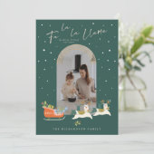 Fa La La Kersta Reindeers & Sleigh Photo Feestdagenkaart (Staand voorkant)