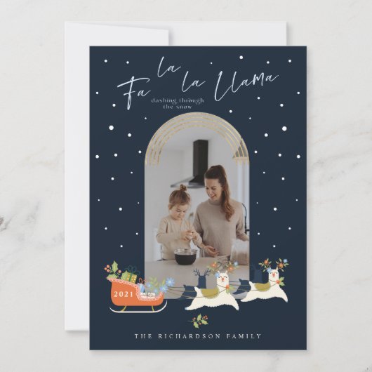 Fa La La Kersta Reindeers & Sleigh Photo Feestdagenkaart (Voorkant)