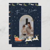 Fa La La Kersta Reindeers & Sleigh Photo Feestdagenkaart (Voorkant / Achterkant)