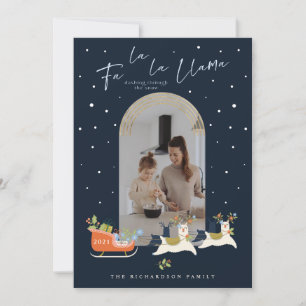 Fa La La Kersta Reindeers & Sleigh Photo Feestdagenkaart