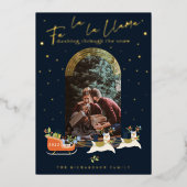 Fa La La Kersta Reindeers & Sleigh Photo Folie Feestdagenkaart (Voorkant)