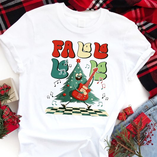 Fa La La Kerstboom Gitaar Retro Tri-Blend Shirt