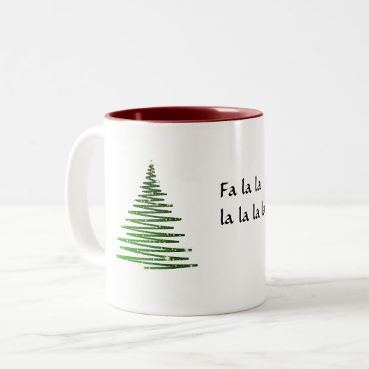 Fa la la kerstcup tweekleurige koffiemok (Voorkant links)