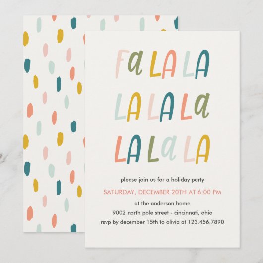 Fa la la | Kleur van pasta | Kerstfeestdag Kaart (Voorkant / Achterkant)