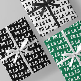 Fa La La La Black, White & Green Stylish & Fun Inpakpapier Vel
