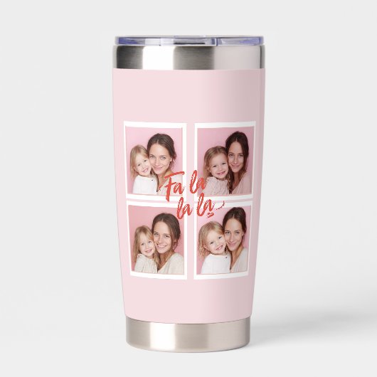 Fa La La La Blush Pink Christmas Photo Collage  Geïsoleerde Drinkbeker (Voorkant)