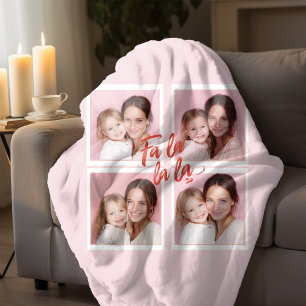 Fa La La La Blush Roze Kerst Foto Collage Fleece Deken