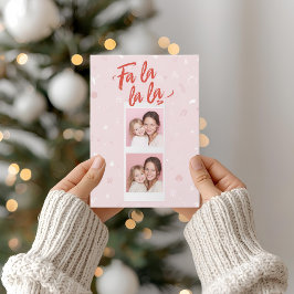 Fa La La La Blush Roze Moderne Kerst Foto Feestdagenkaart
