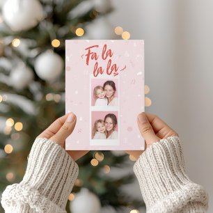 Fa La La La Blush Roze Moderne Kerst Foto Feestdagenkaart