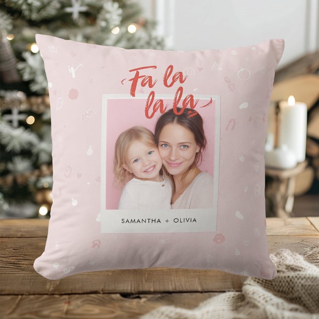 Fa La La La Blush Roze Moderne Kerst Foto  Kussen (Creator heeft geüpload)