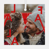 Fa La La La Bold Letters Minimalist Modern Photo Glas Ornament (Achterkant)