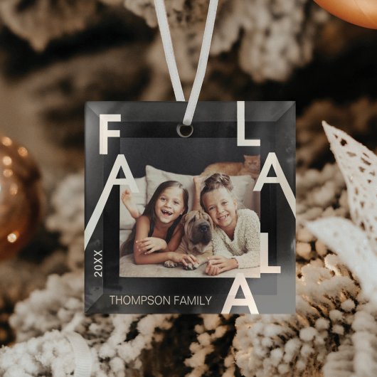Fa La La La Bold Letters Minimalist Modern Photo Glas Ornament