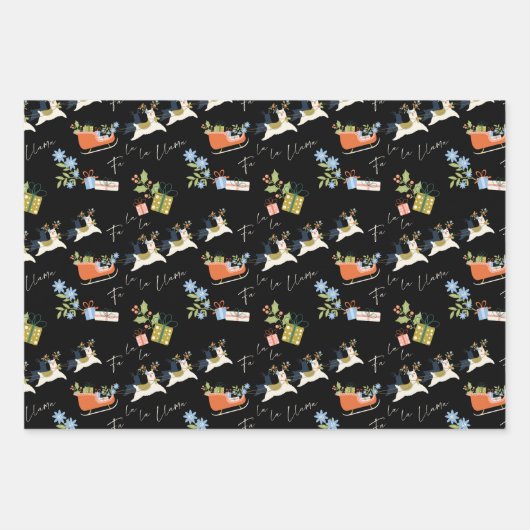 Fa La La La Kerstllama Reindeers Sleigh Pattern Inpakpapier Vel (Voorkant 3)
