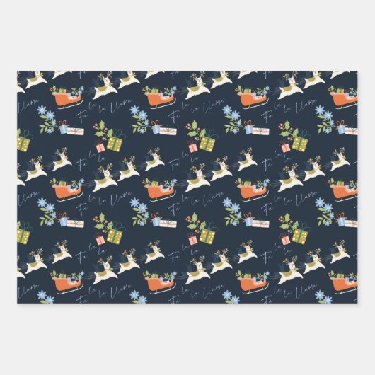 Fa La La La Kerstllama Reindeers Sleigh Pattern Inpakpapier Vel (Voorkant)
