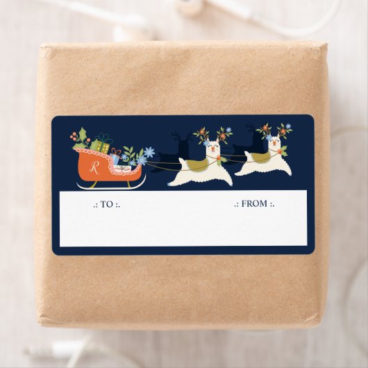 Fa La La La Kerstmis Llama Reindeers & Sleigh Gift Etiket (Insitu)