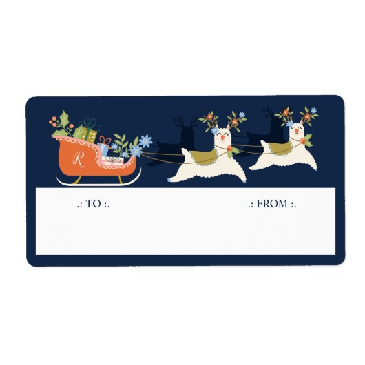 Fa La La La Kerstmis Llama Reindeers & Sleigh Gift Etiket (Voorkant)