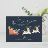 Fa La La La Kerstmis Llama Reindeers & Sleigh Gift Feestdagenkaart (Staand voorkant)