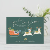 Fa La La La Kerstmis Llama Reindeers & Sleigh Gift Feestdagenkaart (Staand voorkant)