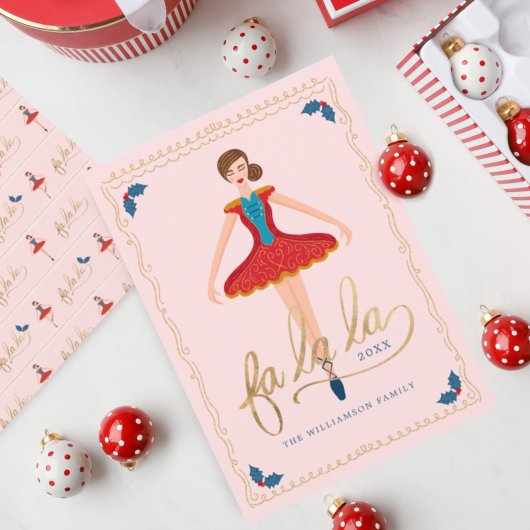 Fa La La La KerstNutkraker Ballet Dancer Pink Feestdagenkaart